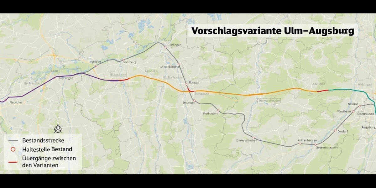 Orangefarbene Trasse: Bahnstrecke Augsburg-Ulm künftig vor allem entlang der A8