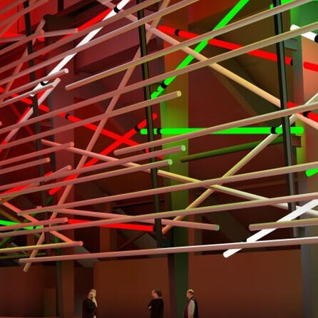 Schönes gelbes Licht an Heiligabend über Augsburg durch Beleuchtung der WWK-Arena